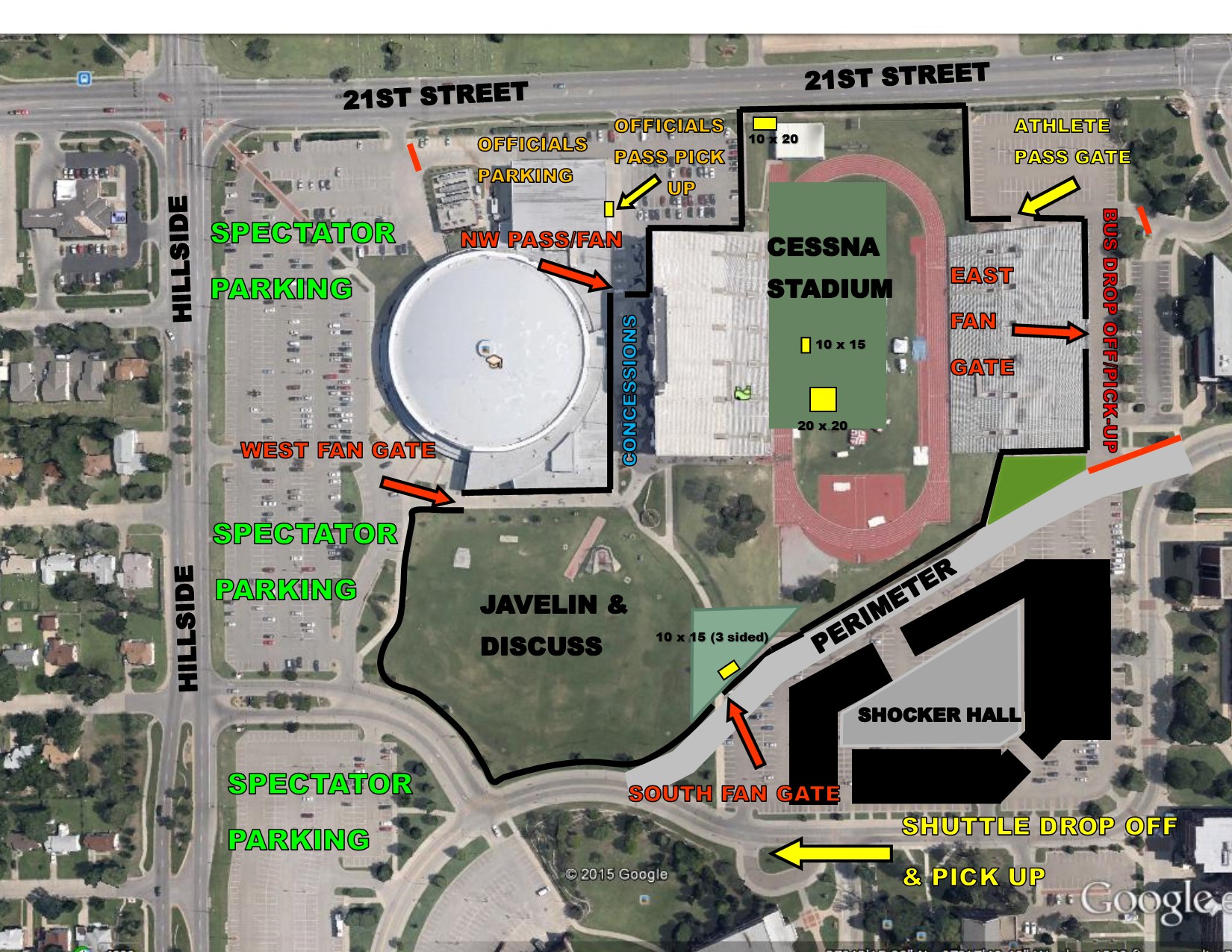 Cessna Stadium Facility map and Ticket Gates